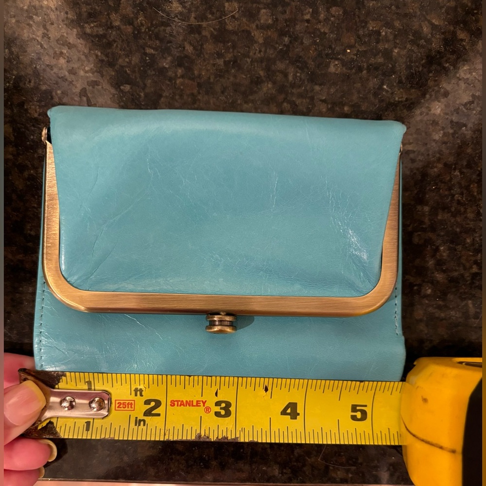 HOBO Aqua Leather Kiss-Lock Wallet with Gold-Tone Frame - Picture 7 of 8